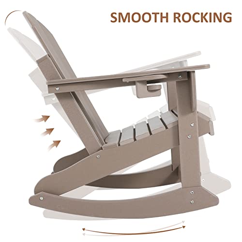 ABCPATIO Adirondack Rocking Chairs Weather Resistant Outdoor Patio Chair with Cup Holder, Seat Width 20" Light Brown