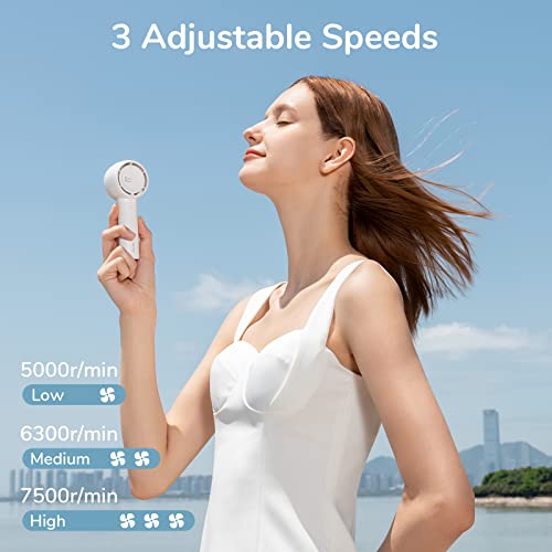 JISULIFE Mini Handheld Fan, Unique Design Portable Fan, Personal Hand Fan USB Rechargeable with Powerful Trubo Wind,4500mAh Battery Operated Small Pocket Fan for Eyelash/Makeup/Kids/Cooling-White