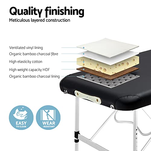 Zenses Massage Table 70cm Portable 2 Fold Aluminium Beauty Bed Black