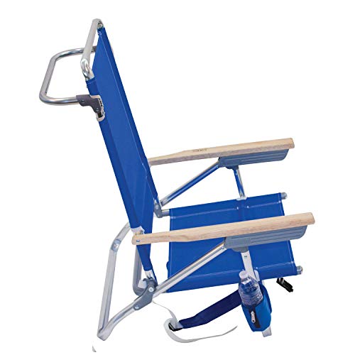 Rio Brands 5 Position Classic Lay Flat Beach Chair with Backpack Straps, Blue, 8.5"