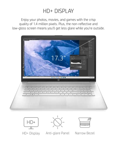 HP 17-inch Laptop, 11th Generation Intel Core i5-1135G7, Iris Xe Graphics, 8 GB RAM, 256 GB SSD, Windows 11 Home (17-cn0025nr,Natural Silver)