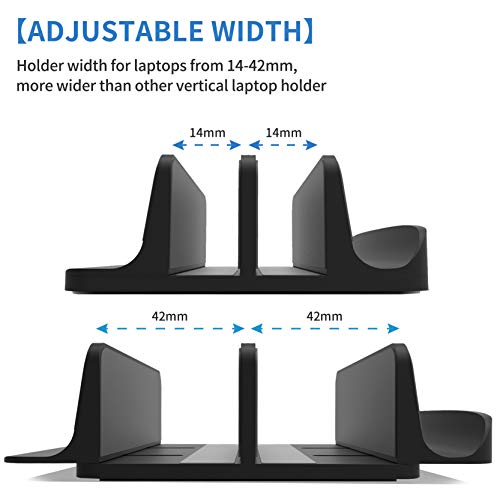 [Upgraded Version] Vertical Laptop Stand, Geecol Double Desktop Stand Holder with Adjustable Dock (Up to 17.3 inch), Fits All MacBook/Surface/Samsung/HP/Dell/Chrome Book (Black)