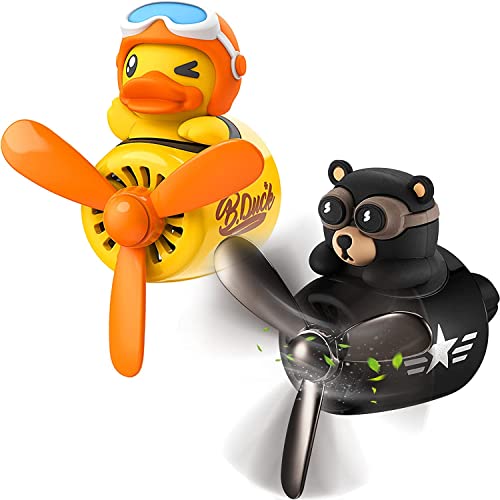 TOMVAES 2 Pcs Car Air Fresheners Cartoon Black Bear and Cartoon Yellow Duck Pilot Automotive Air Outlet Fan Creative Car Perfume Decoration for Vehicle Vent Scent Clip Diffuser Ornament Accessories