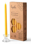 Hyoola 10 Inch Beeswax Taper Candles - 12 Pack - Handmade, All Natural, 100% Pure Unscented Bee Wax Candle - Tall, Decorative, Golden Yellow - 10 Hour Burn Time