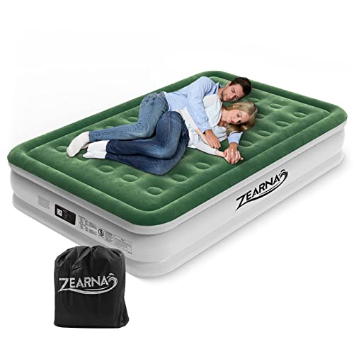 Zearna Queen Air Mattress with Built-in Pump for Home, Camping & Guests - 16” Queen Size Inflatable Airbed Double High Adjustable Blow Up Mattress, Durable Portable Waterproof