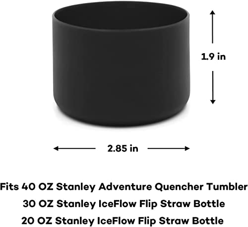 Silicone Boot for Stanley Quencher Adventure 40oz & Stanley IceFlow 20oz 30oz, Water Bottle Bottom Sleeve Cover Compatible with Stanley Tumbler, BPA-Free Anti-Slip Bottom Cover (2PCS) (Black)