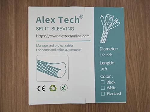 Alex Tech 10ft - 1/2 inch Cord Protector Wire Loom Tubing Cable Sleeve Split Sleeving for USB Charger Cable Power Cord Audio Video Cable ? Protect Cat Dog Pets from Chewing Cords - Black