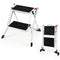 Costway 2 Step Ladder, Folding Step Stool with Heavy-Duty Metal Frame, Anti-Slip Pedal & Large Foot Pads, Portable & Lightweight Stepladder with 150kg Weight Capacity for Household, Office
