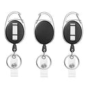 WeforU ID Retractable Key Holders, 3Pcs Retractable Badge Holders Carabiner with 24'' Pull Cord, Black (Black)