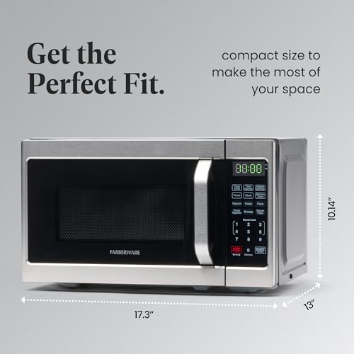 Farberware Countertop Microwave 700 Watts, 0.7 Cu. Ft. - Microwave Oven With LED Lighting and Child Lock - Perfect for Apartments and Dorms - Easy Clean Stainless Steel