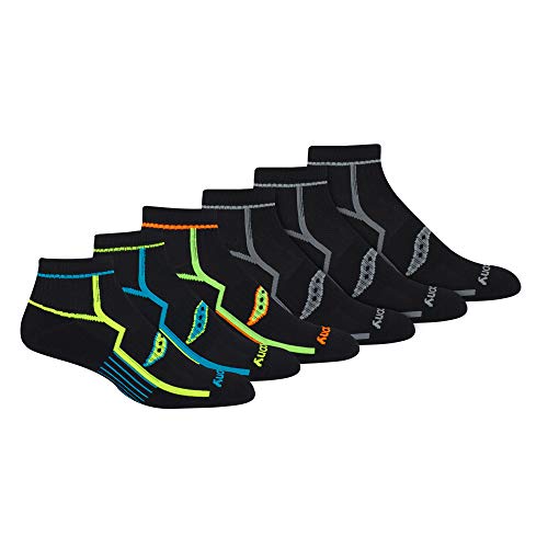 Saucony Men's Multi-pack Bolt Performance Quarter Running Socks, Black (6 Pairs), Medium-Large US