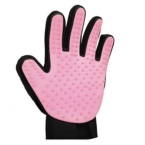 Zenify Cat Hair Remover Grooming Glove Mitt for Deshedding Fur from Cats, Kittens, Rabbits, Guinea Pigs (Light Pink - Left Handed)