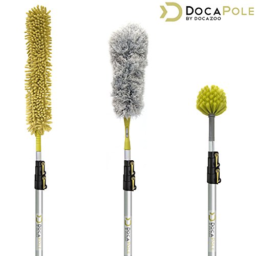 DOCAZOO, Microfiber Duster with Extension Pole - 5-12ft Up to 20ft Extendable Dusters - House Cleaning Kit for High Ceilings & Long Reach Ceiling Fan Cleaning Tool, Cobweb & Wall Dust Remover