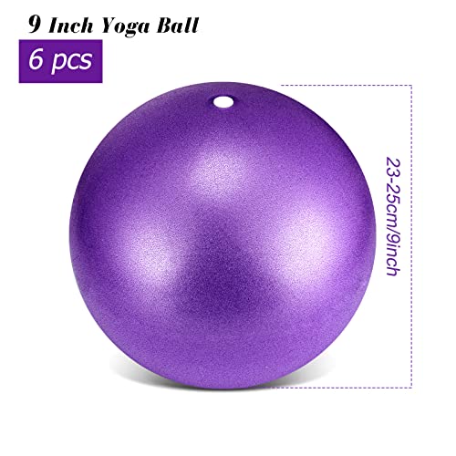 Hungdao 6 Pcs Mini Yoga Ball 9 Inch Exercise Ball for Yoga Studio Pilates Ball Small Core Ball for Physical Therapy Stability Barre Bender Training Stretching Balance (Purple)