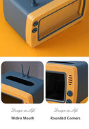 CQUUKOI Fun Cute TV Tissue Box Holder,Multi Functional Square Tissue Box Cell Phone Holder for All Smartphone Toilet Paper Napkin Box Desktop Decoration for Room Bathroom Kitchen Dining (Blue)