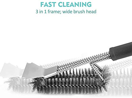 Grill Brush and Scraper – Safe Stainless Steel Grill Cleaning Brush for Gas Grill Charcoal Infrared Porcelain Weber – Fit for All Grilling Grates/BBQ Accessories Grill Cleaner