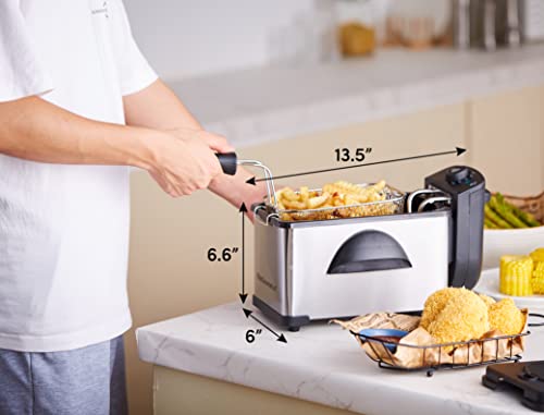 Elite Gourmet EDF2100 Electric Immersion Deep Fryer Removable Basket Adjustable Temperature, Lid with Viewing Window and Odor Free Filter, 2 Quart / 8.2 cup