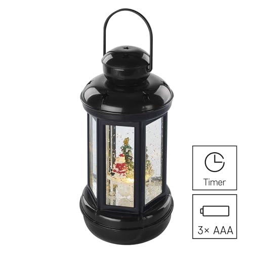 EMOS Decorative LED Lantern with Christmas Motif, Santa Claus in Snow Globe, Warm White, for Indoor Use, IP20, Battery Operated (3 x AA), Christmas Decoration, Snow Globe, 6/18 Hour Timer, 10 x 20 cm