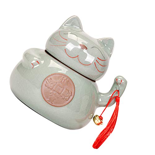 BESPORTBLE Chinese Tea Tins Ceramic Fortune Cat Tea Jar Japanese Maneki Neko Tea Canisters Porcelain Lucky Cat Candy Containers Wealth Lucky Cat Collectible Figurine for Home Kitchen L Pepper Bottle