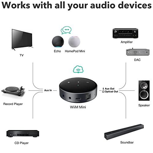 WiiM Mini AirPlay2 Wireless Audio Streamer, Multiroom Stereo, Preamplifier, Compatible with Alexa and Siri Voice Assistants, Stream Hi-Res Audio from Spotify, Amazon Music and More