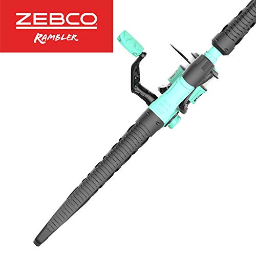 Zebco Kids Rambler Telescopic Spinning Reel and Fishing Rod Combo, 23.5-Inch to 5-Foot 3-Inch Telescoping Fishing Rod, Size 20 Reel, Pre-Spooled with 8-Pound Cajun Line, Seafoam/Black