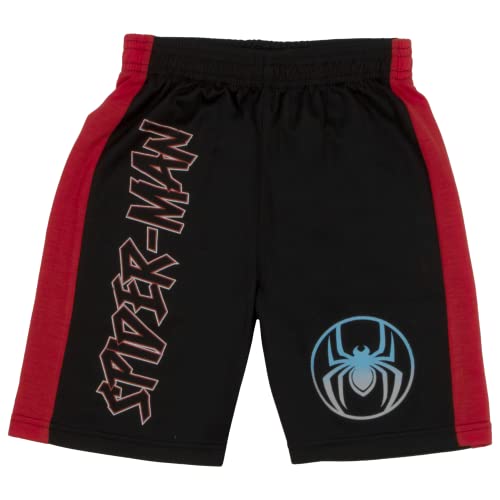 Marvel Avengers Spider-Man Black Panther Miles Morales Boys Superhero Short Sleeve T-Shirt, Tank Top and Mesh Shorts Set, Miles Morales, 7