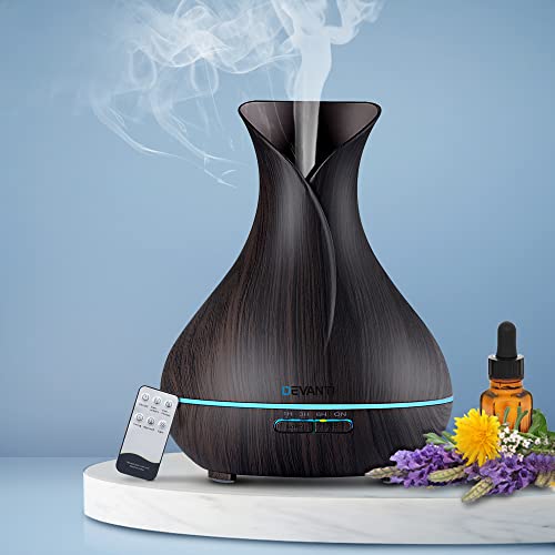 Devanti Aroma Diffuser, 400ml Air Humidifier Purifier Essential Oils Car Freshener Vaporizer Aromatherapy Diffusers Scent Booster Home Office Bedroom Humidifiers Steam, 7 Led Light Dark Wood