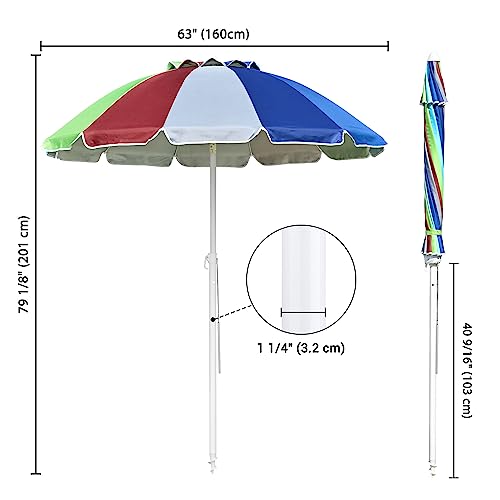 Yescom 6ft Rainbow Beach Umbrella UV Protection Sunshade with Tilt Sand Anchor Carry Bag Outdoor Camping Chair Parasol