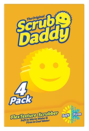 Scrub Daddy Original 4 Pack, Cleaning Sponges for Washing Up, Dish and Kitchen Sponge - as Used by Mrs Hinch, Non Scratch Multi-Use Scrubbing, with FlexTexture Firm and Soft Design, Dishwashing Safe