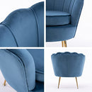 La Bella Shell Scallop Navy Blue Armchair Accent Chair Velvet + Round Ottoman Footstool