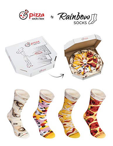 PIZZA SOCKS BOX 4 pairs MIX HawaiiCapriciosaPepperoni Cotton Socks XL Made In EU