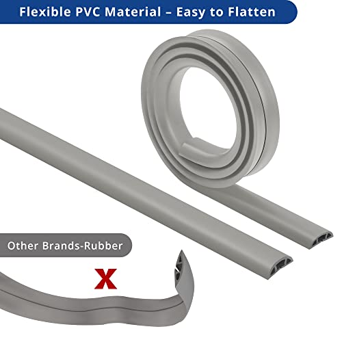 Floor Cable Cover, 4ft, Grey Wire Cover for Floor, Prevent Cable Trips & Protect Wires, Floor Cord Cover - Cord Cavity - 0.39" (W) x 0.24" (H)