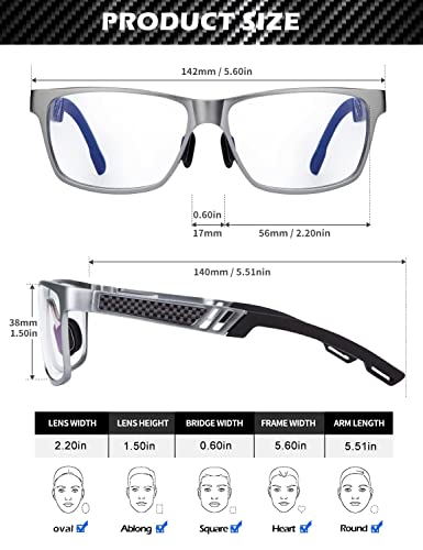 Blue Light Blocking Glasses for men women Classic Rectangle Blue Light Glasses Lightweight Eyeglasses Frame, 02-gunmetal