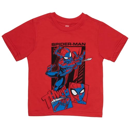 Marvel Spider-Man Comics Peter Parker Boys 3-Pack Short Sleeve T-Shirt Bundle Set for Kids, Black/Red/Blue, 10-12