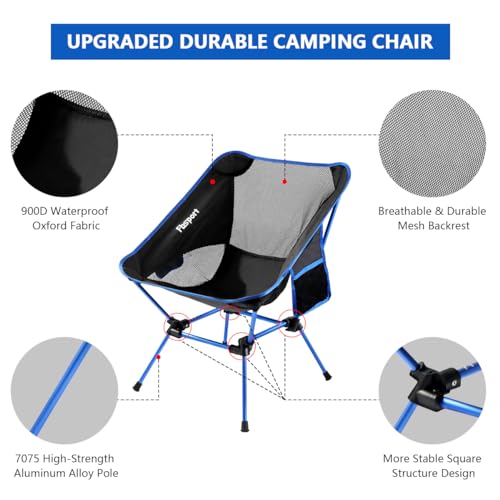 FBSPORT Camping Chair, Portable Folding Chair Lightweight Backpacking Chair Compact & Heavy Duty, Foldable Chair Outdoor with Carry Bag for Hiking Beach Picnic Travel Fishing (1 Pack Dark Blue Large)