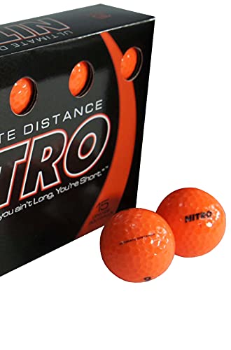 Nitro Long Distance High-Durability Golf Balls (15PK) All Levels- Ultimate Distance Titanium Core High Velocity Great Stop & Sticking Ability Golf Balls USGA Approved-Total of 15-Orange