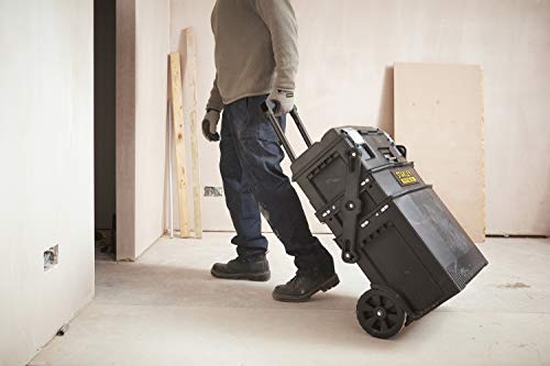 STANLEY FATMAX Cantilever Rolling Toolbox Trolley, 4 Level Workstation with Portable Tote Tray for Tools and Small Parts, 1-94-210