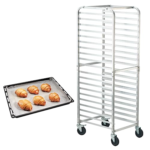 VEVOR Bun Pan Rack, 20-Tier Commercial Bakery Racks with Brake Wheels, Aluminum Racking Trolley Storage for Half & Full Sheet, Speed Rack for Kitchen Home, Bread Baking Equipment, 660x517x1767 mm