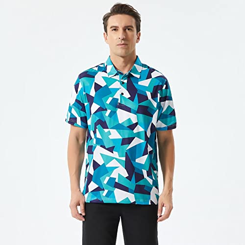 TRUSMOL Golf Shirts for Men Dry Fit Performance Print Short Sleeve Moisture Wicking Golf Polo Shirts, Blue Camouflage, 3X-Large