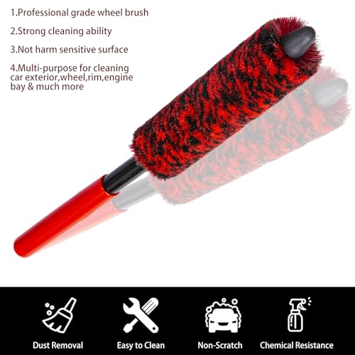 bzczh Metal Free Soft Wheel Cleaner Brush, Synthetic Wool Car Cleaning Brush, Highly Water Absorption, Dense and Durable Tire Brush for Cleaning Wheels, Rims, Spokes, Fenders, Engines…