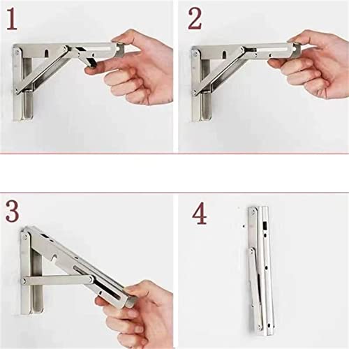 2 PCS(A Pair) Folding Shelf BracketsHeavy Duty Stainless Steel Collapsible Bracket Wall Mounted DIY Foldable Brackets for Table Desk Workbench (14 Inch/35cm)