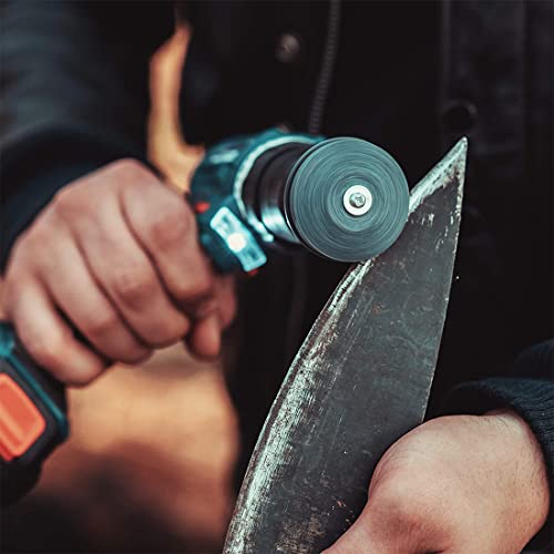 LAOJU Lawnmower Blade Sharpener 4 Pack Rotary Lawn Mower Sharpener with Steel Backing, Universal Garden Tool Blade Sharpener for Power Drill Hand Drill