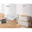 [Set of 2] Wood Cover Cable Management Box Set with Cable Sleeve Wire Ties Included to Organize Desk Cord Cables, Hide TV Computer Wires, USB Hub Power Strips to Make Home Office Neat (White)