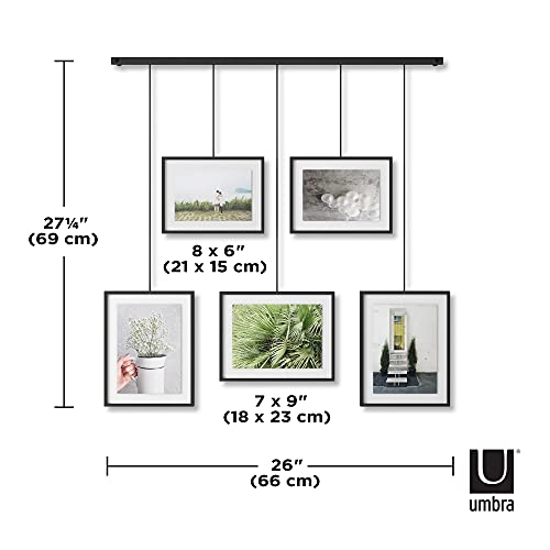 Umbra Exhibit Picture Frame Gallery Set Adjustable Collage Display for 5 Photos, Prints, Artwork & More (Holds Two 4 x 6 inch and Three 5x7 inch Images), 11x14 (Floats 8-1/2x11), Black Photo Display (1013426-040)
