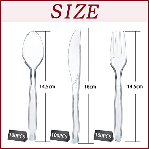 300 Pieces Plastic Cutlery, Plastic Spoons, Plastic Forks, Party Cutlery, Reusable, 100 Knives, Forks and Spoons, Party Tableware Reusable & Robust Party Cutlery