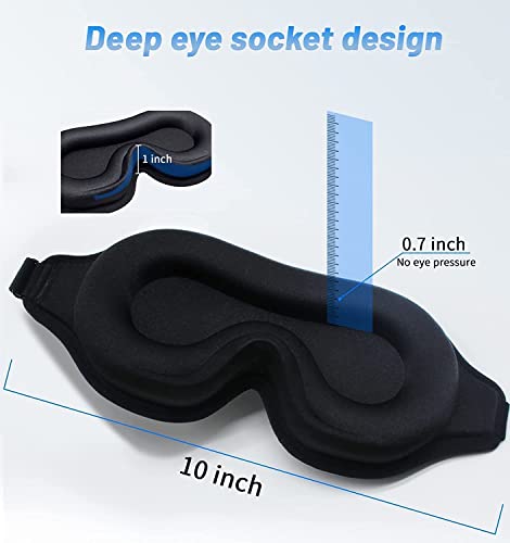 3D Sleep Mask for Men Women, Upgraded Contoured Cup Sleeping mask Blindfold, Block Out Light, Eye mask with Adjustable Strap,Soft and Breathable for Nap/Yoga/Traveling (Black)