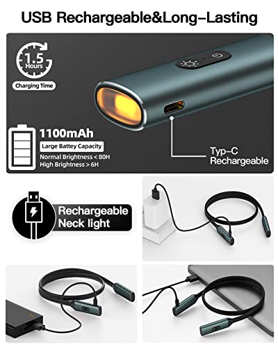 YKZ LED Neck Light, Eye-Cared Amber Neck Reading Lights for Books in Bed, Rechargeable,Bendable, Long Lasting & 3 Colors Stepless Dimming, Perfect for Reading, Knitting, Crocheting, Repairing