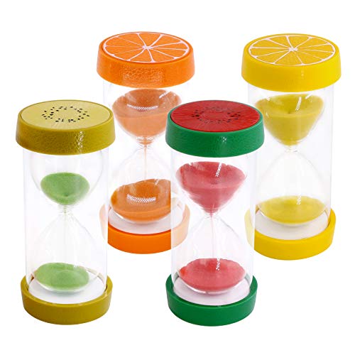 Glarks 4 Colors Fruit Style Hourglass Sand Timer Clock 5mins / 10mins / 15mins / 30mins Sandglass Timer for Kids, Classroom, Kitchen, Games, Brushing Timer, Home Office Decoration Timers