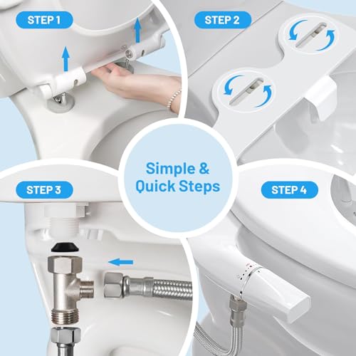 BYRISON Bidet for Toilet, Ultra-Slim Bidet Attachment with Dual Nozzle (Feminine/Posterior Wash), Adjustable Water Pressure, WC Toilet Seat Bidet with Brass Inlet and Metal Hose, Easy Installation