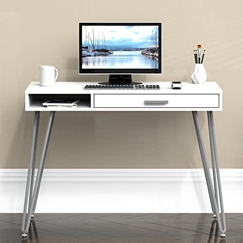 SHW Home Office Computer Hairpin Leg Desk with Drawer,White